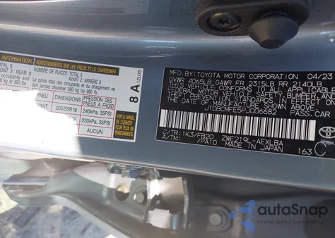 2023 Toyota Corolla Hybrid Le из США, поврежденный, VIN JTDBCMFE5PJ006682